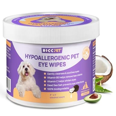 HICC PET Eyes Wipes for Dogs & Cats, Vet-Recommended Dog Eye Infection Treatment, Gently Remove Tear Stain, Debris, Discharge - Hypoallergenic Pet Eye Wash Cleaner for Eyes, Wrinkle, Face - 100pcs - Image 1