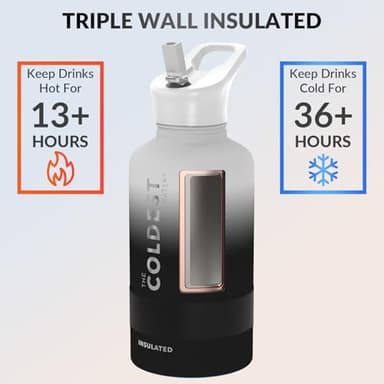 Coldest Insulated Water Bottle with Straw Lid - Stainless Steel Metal Thermos for Men & Women (Hyperspace White, 64 oz) - Image 2