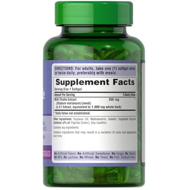 Puritan's Milk Thistle 4:1 Extract 1000mg 180 Softgels (Silymarin) Liver Health - Image 2