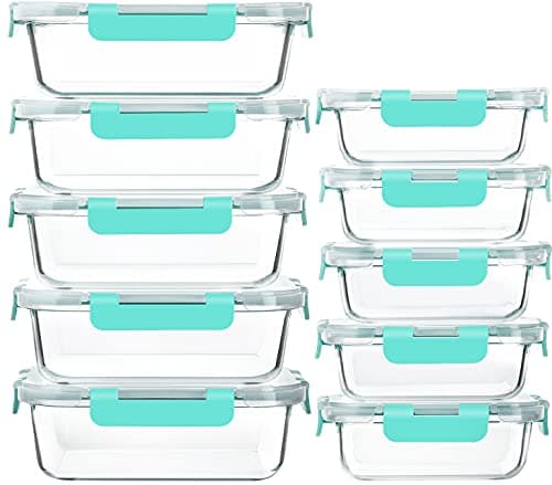 [10-Pack]Glass Meal Prep Containers with Lids, MCIRCO Glass Food Storage Containers with Snap Locking Lids, Airtight Lunch Containers, Microwave, Oven, Freezer and Dishwasher, Green - Image 1