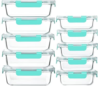 [10-Pack]Glass Meal Prep Containers with Lids, MCIRCO Glass Food Storage Containers with Snap Locking Lids, Airtight Lunch Containers, Microwave, Oven, Freezer and Dishwasher, Green - Image 1