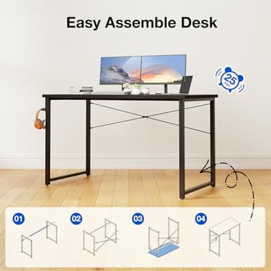 ODK 48 Inches Computer Desk for Small Spaces, Study Table for Home Office, Writing Desk with Headphone Hooks, Black - Image 5