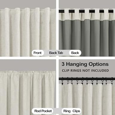 KOUFALL Linen Black Out Curtains 96 Inch Long,Light Blocking Cream Complete 100% Blackout Curtain Drapes for Living Room 2 Panel Set - Image 5