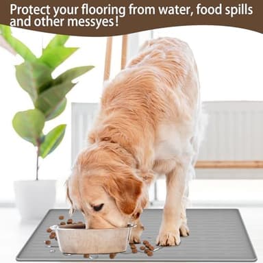 Silicone Dog Feeding Mat with Raised Edges, 16"x10" Non-Slip Pet Food Mat for Small & Medium Dogs, Waterproof Dog Bowl Mat to Prevent Food & Water Spills, Easy to Clean (Light Gray) - Image 7