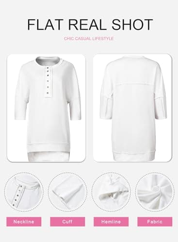 SHEWIN Short Sleeve Oversized Sweatshirt for Women 2025 Summer Casual Trendy Short Sleeve V Neck Tshirts Crewneck Tops A White X-Large - Image 6