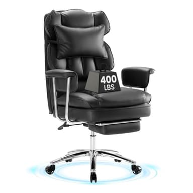 OLIXIS Executive Office Desk Chair, Ergonomic Big Tall High Back Computer Chair with Footrest & Lumbar Support, Reclining Adjustable, Comfy PU Leather Gaming Chair with Outward Fixed Armrests, Black - Image 1