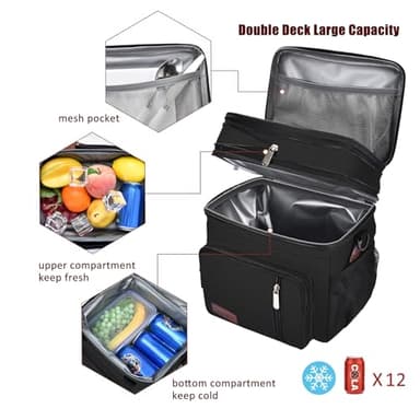 MIYCOO Lunch Bag & Lunch Box for Men Women Double Deck, Leakproof insulated Soft Large Adult Lunch Cooler Bag for Work, Beach, Picnic, Camping, Travel (Black,15L) - Image 6