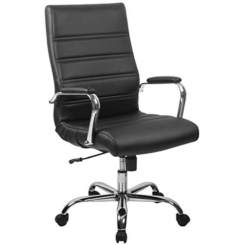 Flash Furniture Whitney High-Back Swivel LeatherSoft Desk Chair with Padded Seat and Armrests, Adjustable Height Padded Office Chair, Black/Chrome - Image 1