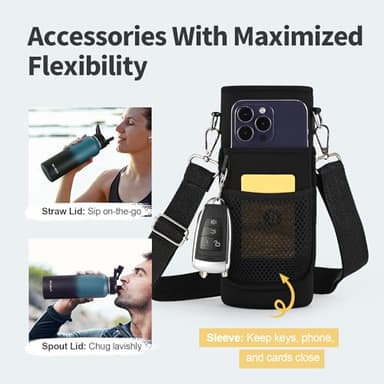 WixByti 40 oz Insulated Water Bottle with Straw (Cold for 48 Hrs), Stainless Steel Triple Wall Vacuum Sports Water Jug, Leakproof Hydro Cup Flask with Paracord Handle & Straw Spout Lids & DIY Stickers - Image 3
