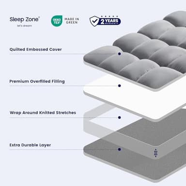 SLEEP ZONE Mattress Topper Full Size, Extra Thick Fitted Mattress Pad for Back Pain, Plush and Support Mattress Cover, Deep Pockets Mattress Protector, Hotel Quality (Grey, Full) - Image 2
