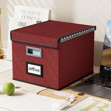 Huolewa Upgraded File Storage Organizer Box with lid, Decorative Small File Oragnizer Box for Hanging File, Linen Filing Box Cabinet with Plastic Slides for Office/Decor/Home Organization - Image 6