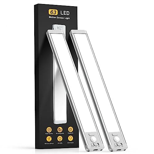 Under Cabinet Lighting, 14.7" Rechargeable Motion Sensor Light Indoor, 2 Pack Magnetic Dimmable Closet Lights, Wireless Under Counter Lights for Kitchen, Stairs,Hallway - Image 1