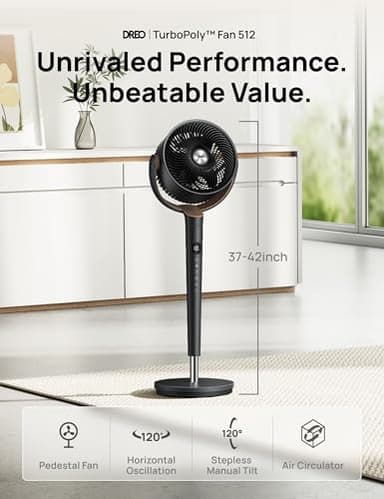 Dreo Fan for Bedroom, 120° Oscillating Standing Fan, Quiet Floor Fan with DC Motor, Pedestal Fan for Room, 9 Speeds, 4 modes, 20dB, 120° Manual Vertical, 37-42" Adjustable Height, 9H Timer, Black - Image 2