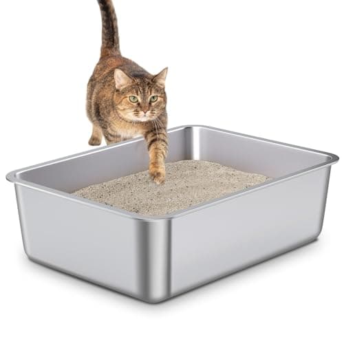 EGMEHOAD Stainless Steel Cat Litter Box, Metal Litter Box, Cat Litterbox for Kitten, Kitty, Rabbit, 6" High Side Cats Litter Boxes, Large Stainless Steel LitterBox, No Smell, Non Stick, Easy to Clean - Image 1