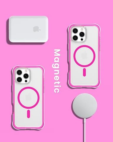 ORNARTO Air Case for iPhone 16 Pro Max Clear, Compatible with MagSafe, Military-Grade Drop Protection Cover with Built-in Air-Hot Pink - Image 7