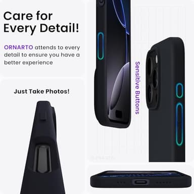 ORNARTO Compatible with iPhone 16 Pro Case 6.3", Slim Liquid Silicone 3 Layers Soft Gel Rubber Shockproof Protective Case with Anti-Scratch Microfiber Lining-Black - Image 5