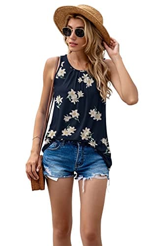 SUEANI Women's Summer Tank Tops Crew Neck Sleeveless Solid Color Casual Loose Fit Tee Shirts(X-Large, FP Blue Lily) - Image 3