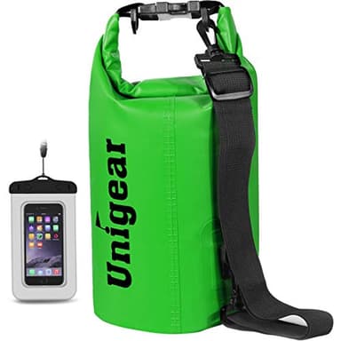 Unigear Dry Bag Waterproof, Floating and Lightweight Bags for Kayaking, Boating, Fishing, Swimming and Camping with Waterproof Phone Case (Green, 5L) - Image 1