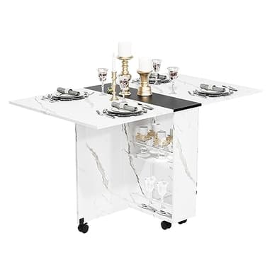 3imothrix Folding Dining Table, Dinner Table with Drawer and Storage and Shelves, Space Saving Dining Table with 6 Wheels, Kitchen Table for Small Spaces (Black) - Image 2