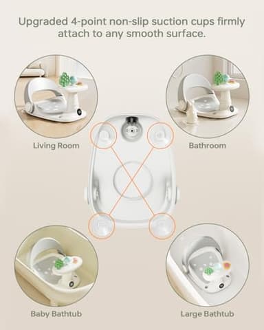 Babygreat Baby Bath Seat for Babies 6 Months & Up Bath Seats for Babies Sitting Up Non-Slip Infant Bathtub Chair with Suction Cups & Water Thermometer for Toddlers Sitting Up, Easy to Clean (Gray) - Image 6