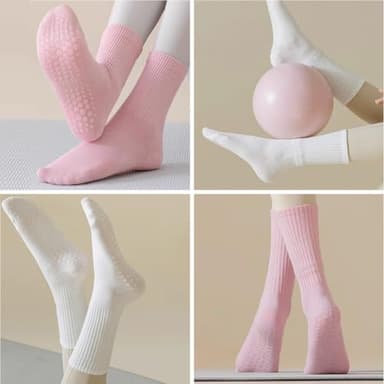 6 Pairs Pilates Socks with Grips for Women- Non Slip, Crew Yoga Socks for Pilates, Ballet & Barre Workouts,Christmas Gifts - Image 4