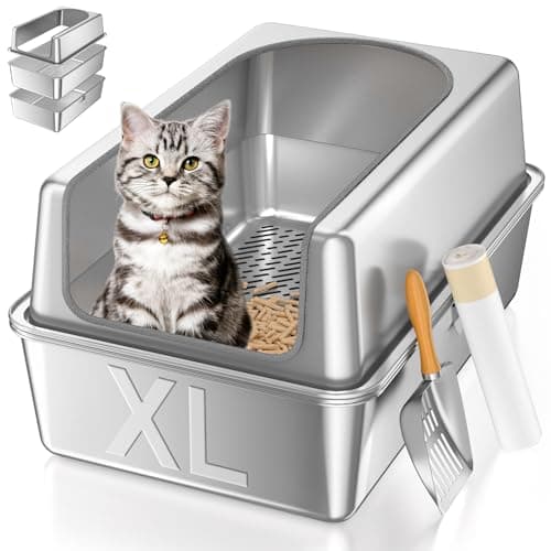 XL All Stainless Steel Sifting Litter Box with Lid,Sifting Cat Litter Box for Wood Pine Pellets,High Sides Sifter Litter Pan System,Odor Control,Easy to Clean,with Liners and Scoop - Image 1