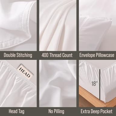 Bella Coterie Luxury Bamboo Viscose King Size Sheet Set | 100% Organically Grown | Ultra Soft | Cooling for Hot Sleepers | 18" Deep Pocket [White] - Image 3