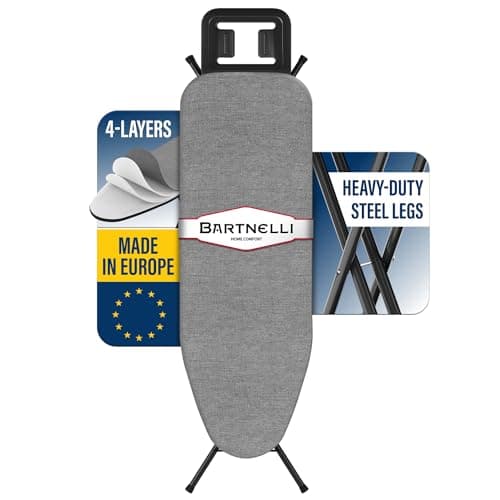 Bartnelli by Rorets Ironing Board Made in Europe | Iron Board with 4 Layered Cover & Pad, Height Adjustable up to 36" Features A Safety Iron Rest, 4 Steel Legs, for Laundry Room or Dorm Use (43x14) - Image 1