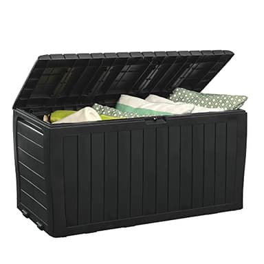 Keter Marvel Plus 71 Gallon Resin Deck Box-Organization and Storage for Patio Furniture Outdoor Cushions, Throw Pillows, Garden Tools and Pool Toys, Dark Grey - Image 1