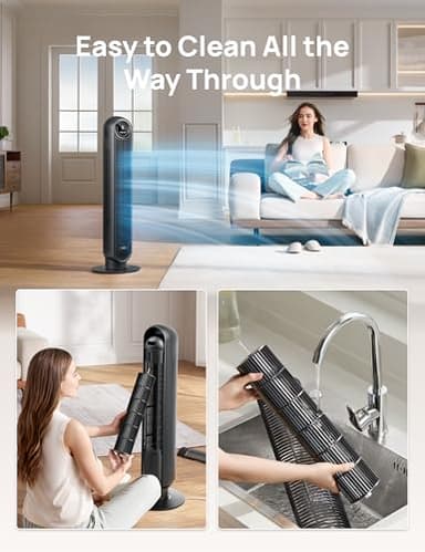 Dreo Tower Fan for Bedroom, 25ft/s Velocity Quiet Floor Fan, 90° Oscillating Fans for Indoors with 4 Speeds, 4 Modes, 8H Timer, Standing Fans, Bladeless Fan, Black, Nomad One (DR-HTF007) - Image 6