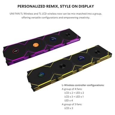 Lian Li UNI Fan TL - LCD Wireless 120 - Triple Pack (Reverse Blade) - 2.4 GHz Wireless Signal RGB & PC Case Fan - Infinity Mirror - LCD Display - Controller Included & Required - Black (12RTLLCD1W3B) - Image 6