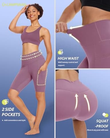 CAMPSNAIL 4 Pack Biker Shorts Women with Pockets – 5"/8" High Waist Tummy Control Workout Gym Yoga Running Compression Shorts - Image 2