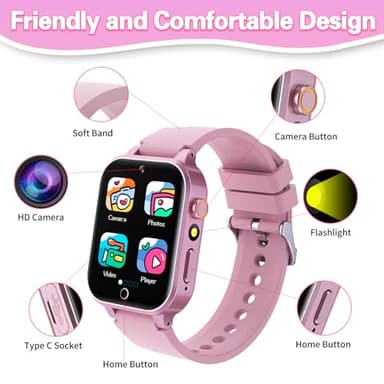 Kids Smart Watch Girls Gift for Girl Aged 6-12, HD TouchScreen Kids Watch with 26 Games Video Camera Music Pedometer Audiostory Learn Card Educational Toys Birthday Gifts for Girls Ages 5 6 7 8 9 - Image 7