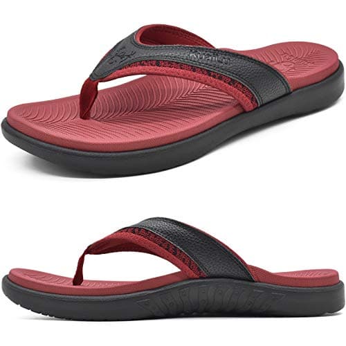 KuaiLu Mens Leather Sport Flip Flops Comfort Orthotic Thong Sandals with Plantar Fasciitis Arch Support for Outdoor Summer - Image 1