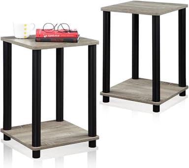 FURINNO Stylish End Table, French Oak Grey/Black,2-Pack (2-99800GYW) - Image 6