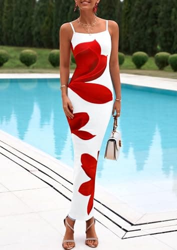 PRETTYGARDEN Womens Floral Maxi Dress Summer 2025 Sexy Spaghetti Strap Slip Bodycon Mesh Beach Vacation Dresses(White,Small) - Image 8