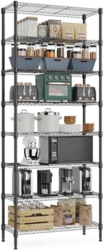 8 Tier 2000 lbs Storage Rack Metal Wire Shelving Unit, Storage Standing Shelf Organizer for Laundry Bathroom Kitchen Pantry Closet Garage Basement Utility Room, Black 13.8" D x 23.6" W x 79.5" H - Image 3