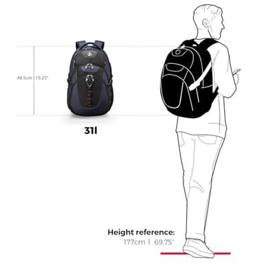 Swissdigital Design Laptop Backpack with USB Charging Port, Travel Backpack Fits 15.6 inches Computer, 31L College School Backpack for Men, Blue/Black | SD803 - Image 7
