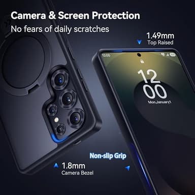 CASEKOO World's First 3-in-1 Magnetic Ring Stand for Samsung Galaxy S25 Ultra case | Patented Design, 16FT Military Drop Protection, Magsafe Compatible | Slim Matte Translucent Cover 6.9" 2025, Black - Image 6