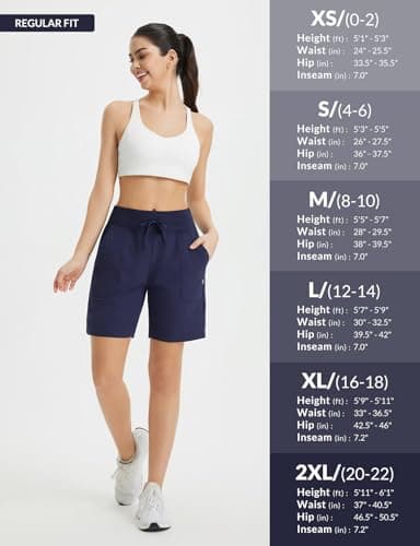 baleaf Women's 7" Athletic Running Shorts Long Workout Shorts High Waisted Quick Dry 4 Zipper Pockets UPF50+ Navy Blue L - Image 6