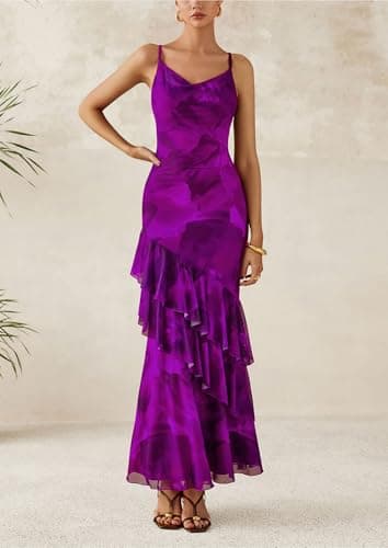 PRETTYGARDEN Maxi Dresses for Women 2025 Summer Tiered Floral Beach Sundress Spaghetti Strap Wedding Guest Long Dress (Print Purple,X-Small) - Image 3