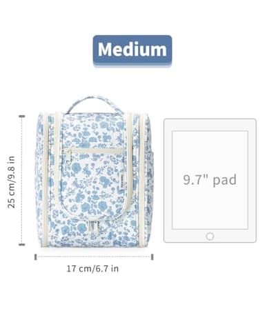 Narwey Hanging Toiletry Bag Women Travel Makeup Bag Organizer Toiletries Bag for Travel Size Essentials Accessories Cosmetics (Medium,Little Blue Flower) - Image 7