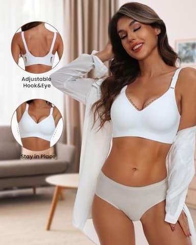 HORISUN Wireless Bras for Women Push Up Bra Full Coverage(White 2XL) - Image 2