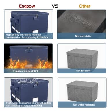 ENGPOW File Box with Lock, Fireproof Document Box with Zipper＆Pockets, Collapsible File Organizer Filing Storage Cabinet with Handle, Portable Home Office Safe for Hanging Letter/Legal Folder, Blue - Image 6