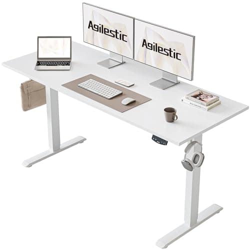 Agilestic Electric Standing Desk, 55 x 24 Inches Height Adjustable Desk, Sit Stand up for Work Office Home, Ergonomic Rising Computer Table with Memory Preset, White - Image 1