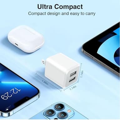 3- Pack, USB Wall Charger, Dual Port USB Cube Power Adapter Charger Plug Block Charging Box, Dual Port Wall Fast Charging Adapter, Compatible for i Phone 15 14 13 12 11 - Image 7
