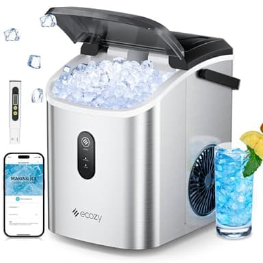 ecozy Nugget Ice Maker Countertop, Smart Portable Crushed Ice Maker with Voice Control, Pellet Chewable Ice 33lbs/24H, Self-Cleaning, with APP WiFi, Timer Function and Status Alerts, Bonus TDS Meter - Image 1