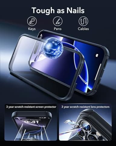 ESR for iPhone 16 Pro Max Case with Stand, Camera Control Button Compatible with MagSafe, Full-Body Military-Grade Drop Proof Case with Built-in 9H+ Tempered Glass Screen Protector, Clear Black - Image 9