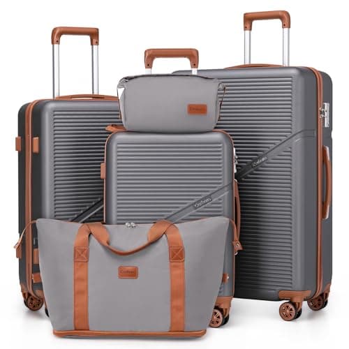 Cosbarn 5 Piece Luggage Sets with Spinner Wheels, Hardshell ABS Suitcase Set with Tsa Lock, Lightweight Hardside Waterproof Travel Suitcases for Men Women, Grey (20"/24"/28") - Image 1