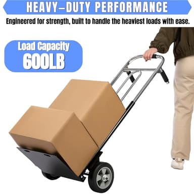 IRONPOW Folding Hand Truck Dolly - 600 LB Capacity, Heavy-Duty Wheels and Compact Design for Moving Heavy Loads in Warehouses, Offices, Homes, and Shopping - Image 4